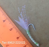 Фосфорная мормышка на корюшку  Бокоплав Серебряный японский крючок Хапуга 6 мм с колечком Тело UV Chewe Skin Glow -n - the - dark Крыло мобискин Keimura Toxo Люрекс Кеймура и Фосфор Тохо Антрон УФ Креветка фирмы Харелайнер Цена за 10 шт 