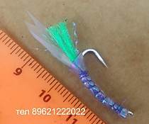 Фосфорная мормышка на корюшку Серебряный японский крючок Хапуга 6 мм с колечком Тело UV Chewe  Skin UV Purple Крыло мобискин Keimura Toxo   Люрекс Кеймура и Фосфор Тохо Антрон GLO BRITE Veniard  Зеленый за 5 штук 