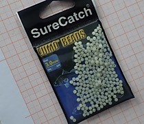 Фосфорные Бусинки  круглые белые   Диаметр 3 мм фирма Суре Катч SureCatch LUMO BEADS 3/0 mm  Пачка  100 бусинок фосфор 3 мм