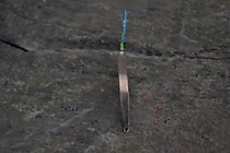 блесна на зубаря из каро плоская . самосвал №7 с мухой Голубой пульсар из брайда гудлайнер голубой и точки привязки текстрим лимонный УФ