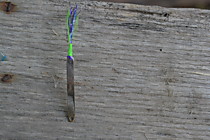 Самосвал на зубаря из каро № 7 мм крючок самосвал маруто №6.5 с мушкой из шелка флю салат и крученого супер брайда гудлайнер цвет синий, бронзовая микропетелька