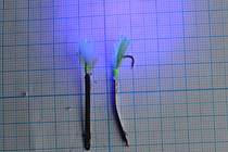 Планирующее серебро на крючке №5. 5 с мухой UV зеленый Тохо