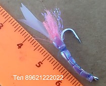Фосфорная мормышка на корюшку Серебряный японский крючок Хапуга 6 мм с колечком Тело UV Chewe Skin UV Purple Крыло мобискин Keimura Toxo Люрекс Кеймура и Фосфор Тохо Антрон УФ Розовый Вапси Цена за 10 штук