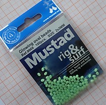 Фосфорные  силиконовые  бусинки фирмы Mustad Овальные мягкие Зеленого свечения в темноте 2/3 мм - пачка 100 штук зеленых фосфорных головок